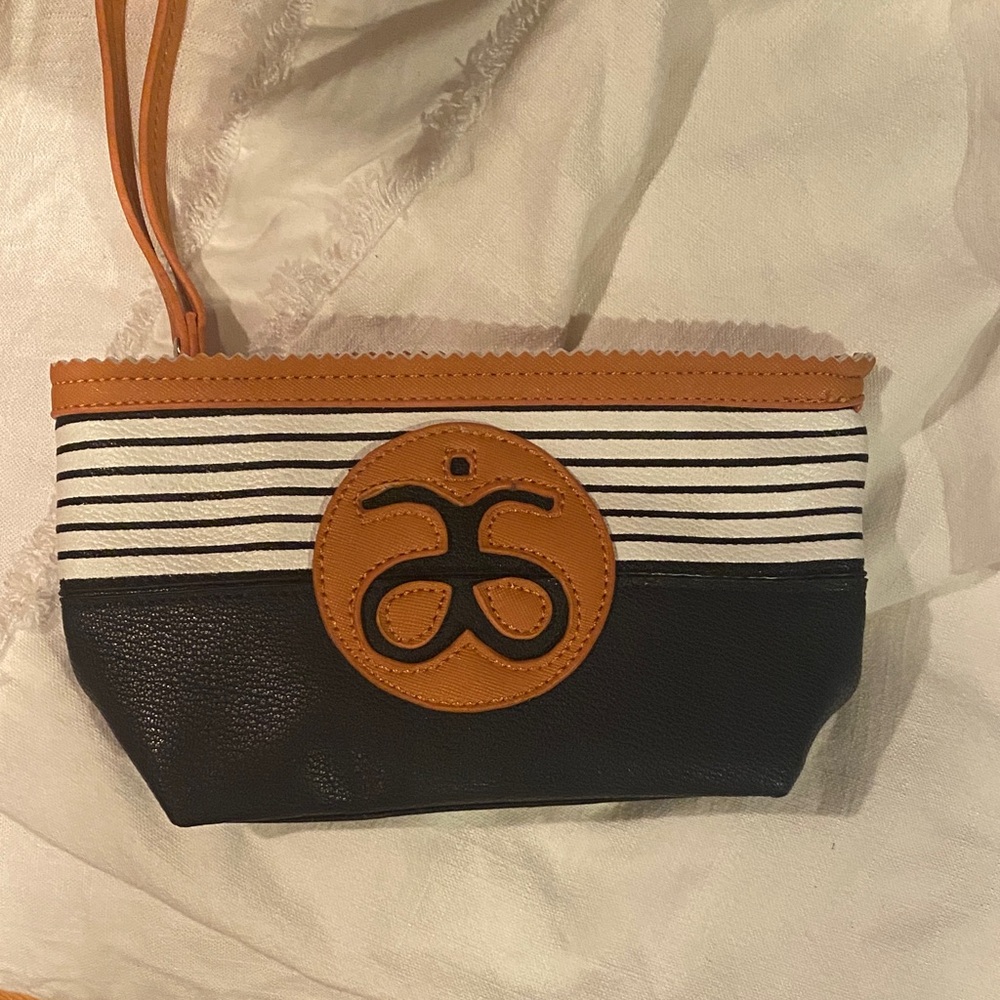 NEW Arbonne Stylish Black and Tan Striped Women's Clutch